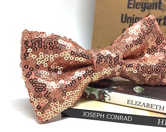 Rose Sequin bow tie, Wedding Bow Tie, Rose Gold bow tie, Pocket Square, Kid bow tie  Wedding groomsmen bow tie, Bow ties for men, EX17