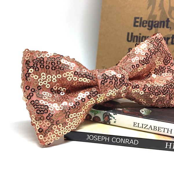 Rose Sequin bow tie, Wedding Bow Tie, Rose Gold bow tie, Pocket Square, Kid bow tie  Wedding groomsmen bow tie, Bow ties for men, EX17