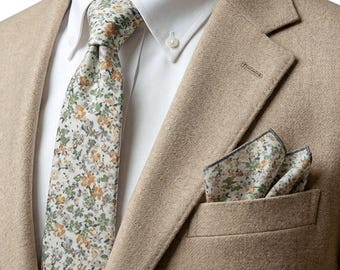 Dusty Pale Green Floral Necktie: Wedding Groomsmen Tie