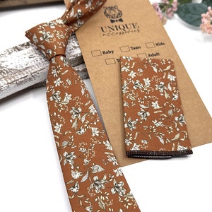 Bronze Rust Necktie, Floral Necktie, Wedding Tie, Groomsmen Tie, Groom Gift, Skiiny Necktie, Handmade Men’s Tie