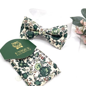 Floral Bow tie, Wedding Floral Bow tie, Groomsmen Bow ties, Wedding Bow tie, Groom Gift, Dark Green Bow tie, Groom Bow tie