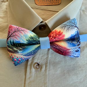 Four Seasons Bow Tie, Spring Summer Fall Winter, Nature Print, Wedding Accessory, Handmade