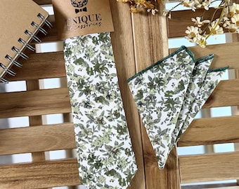 Olive Green Floral Wedding Tie: Rustic Groomsmen Accessory