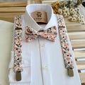 Burnt Orange Floral Suspenders & Bow Tie Set: Rustic Wedding Outfit
