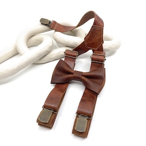 Groomsmen Gift Groomsmen Suspenders for Best Man Gift Grooms Suspenders Wedding Suspenders Genuine Leather, Leather Bow tie image 5