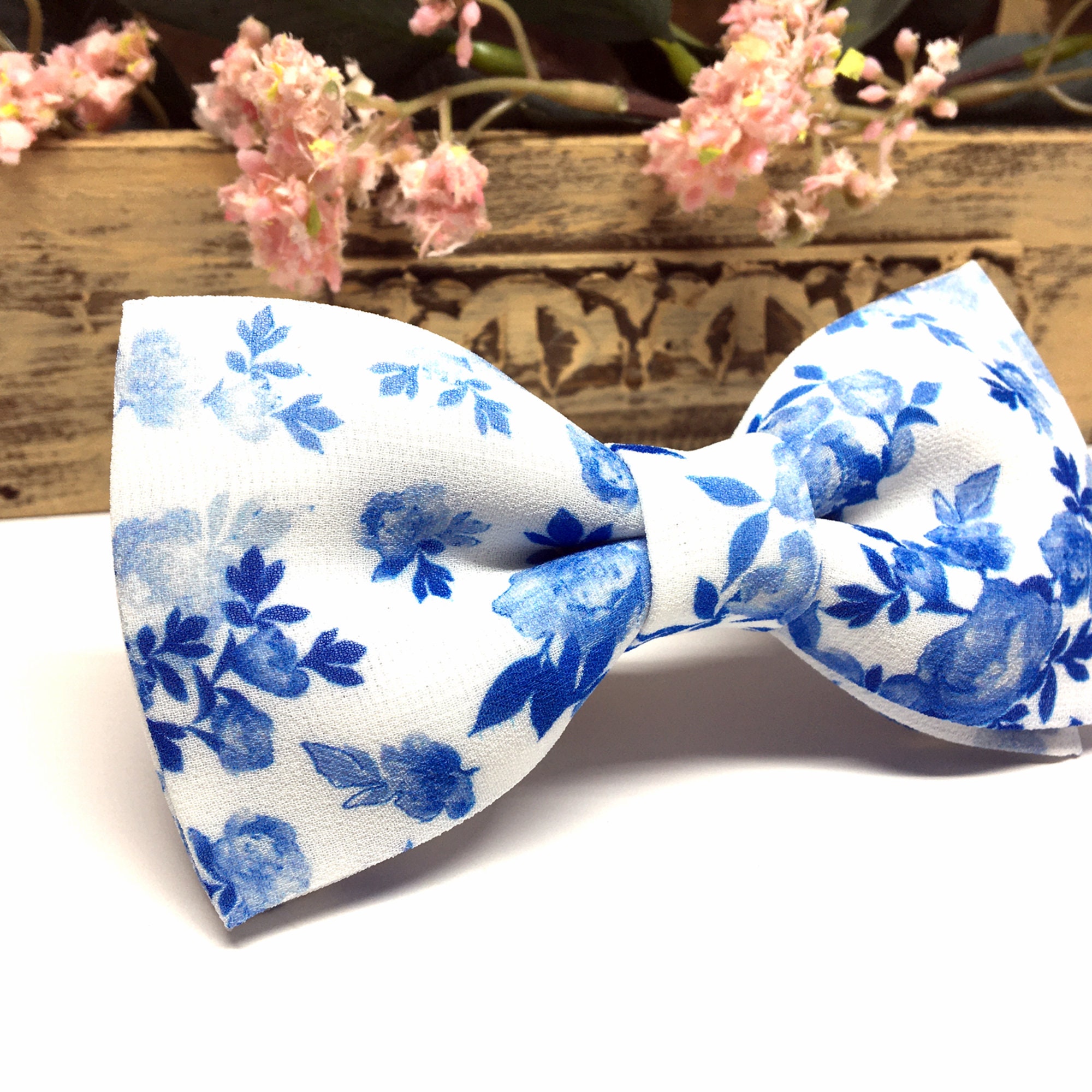 Blue floral bow tie Bow ties for men White bow tie Bow tie Etsy