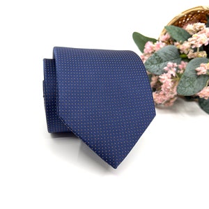 Yellow dotted necktie, Navy blue neckties, Groom necktie, Wedding tie, Mens necktie, Same Matching Pocket Square Only Tie