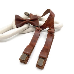 Groomsmen Gift Groomsmen Suspenders for Best Man Gift Grooms Suspenders Wedding Suspenders Genuine Leather, Leather Bow tie image 1