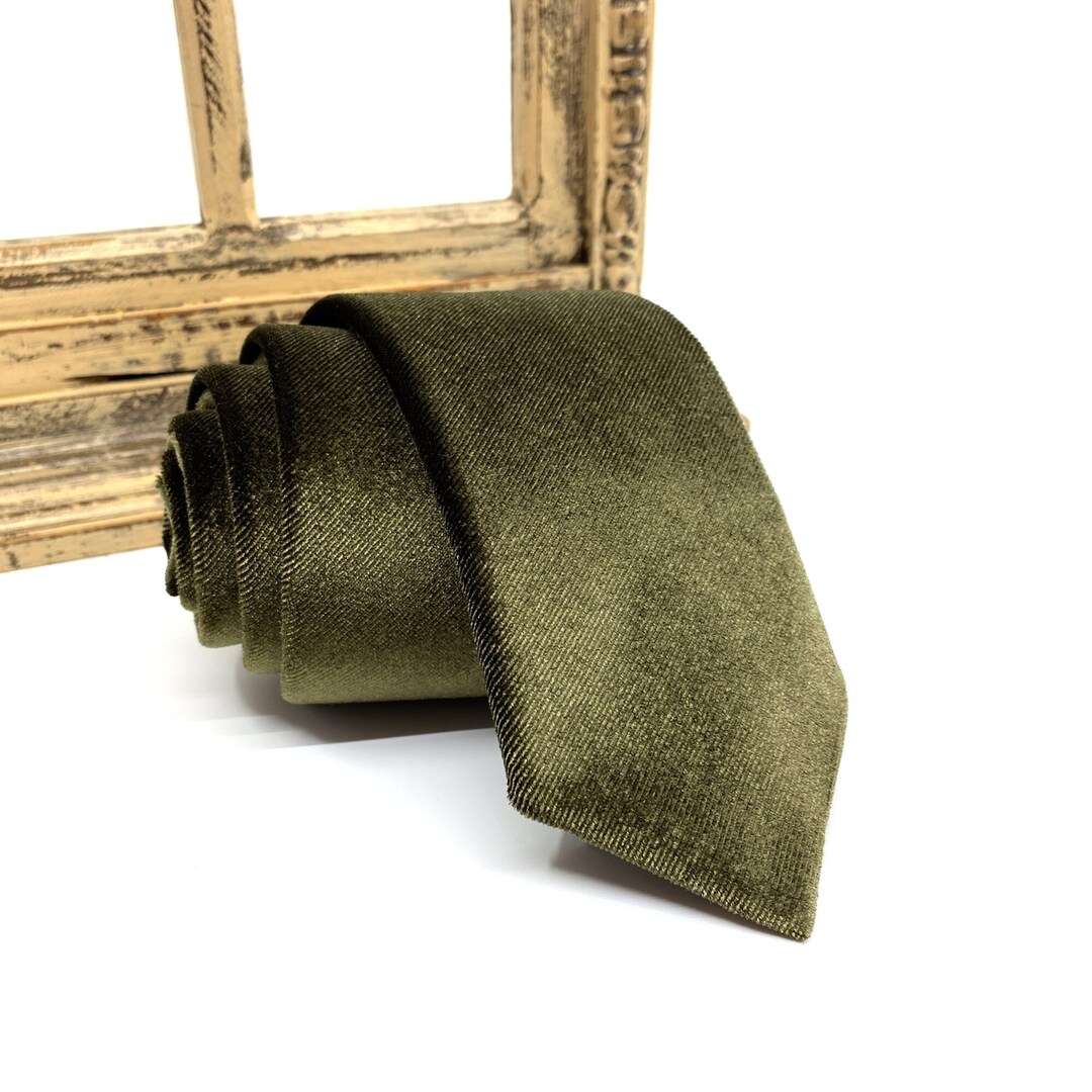 Velvet Necktie Olive Green Velvet Necktie Mens Neckties Etsy