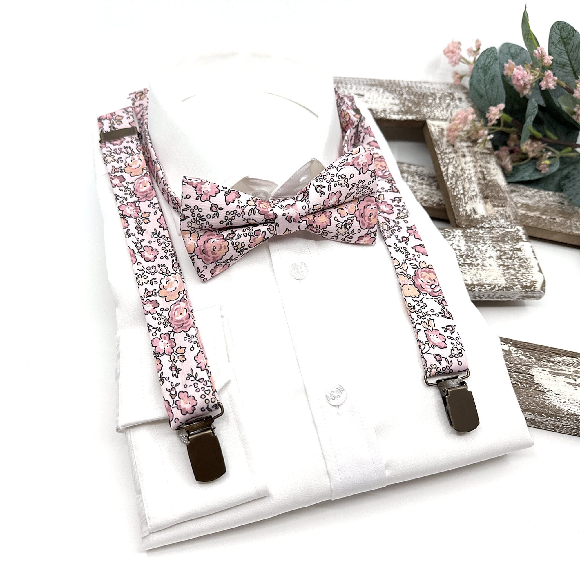 floral tie and suspenders