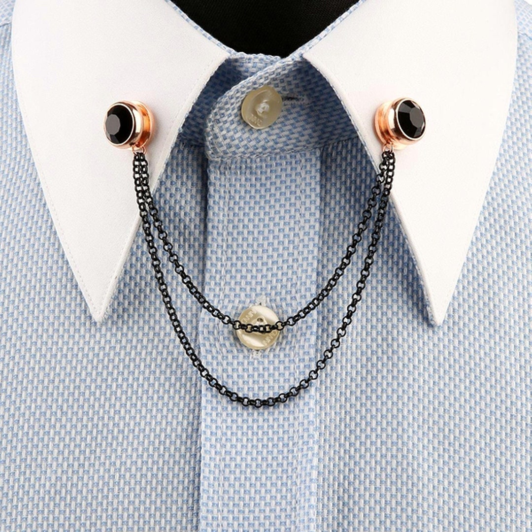 Chain Brooch Black Natural Stone Collar Pin Shirt Collar - Etsy
