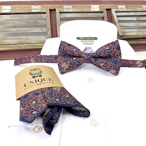 Floral Bowtie: Burnt Orange Wedding Groomsmen Bowtie