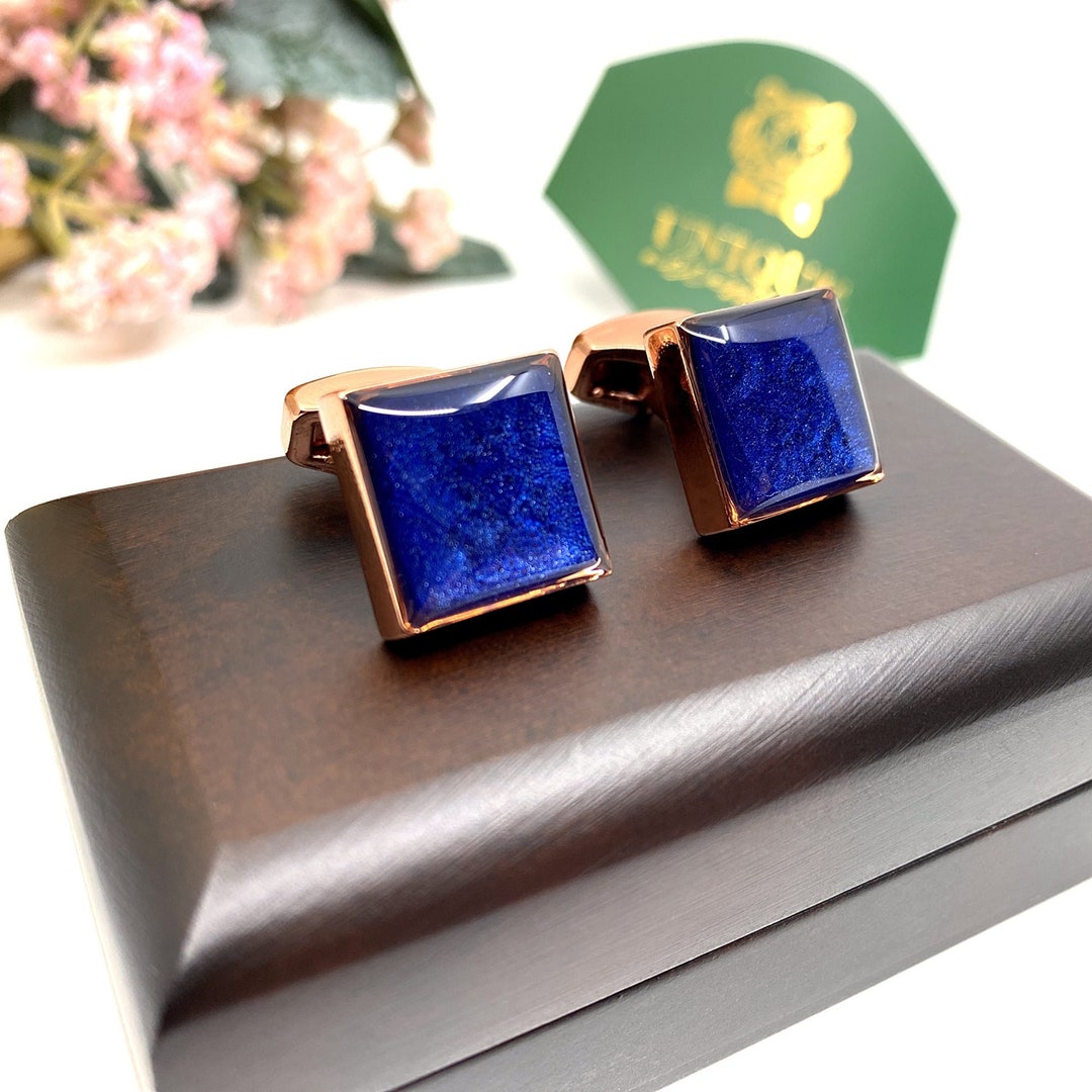 Navy Blue Cufflinks Rose Gold Cufflinks Wedding Cufflinks Etsy