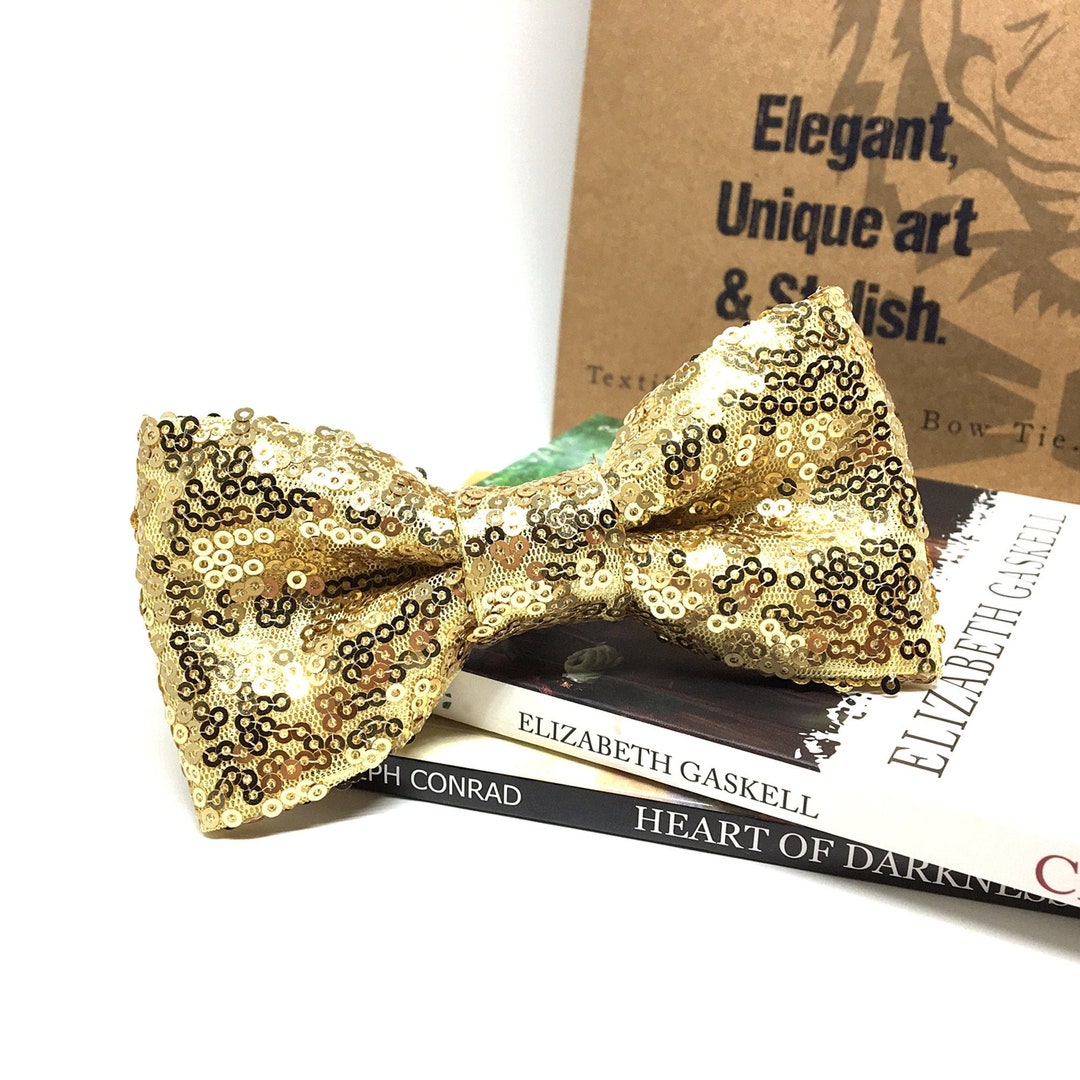 Gold Sequin Bow Tie Wedding Bow Tie Gold Bow Tie Pocket Etsy