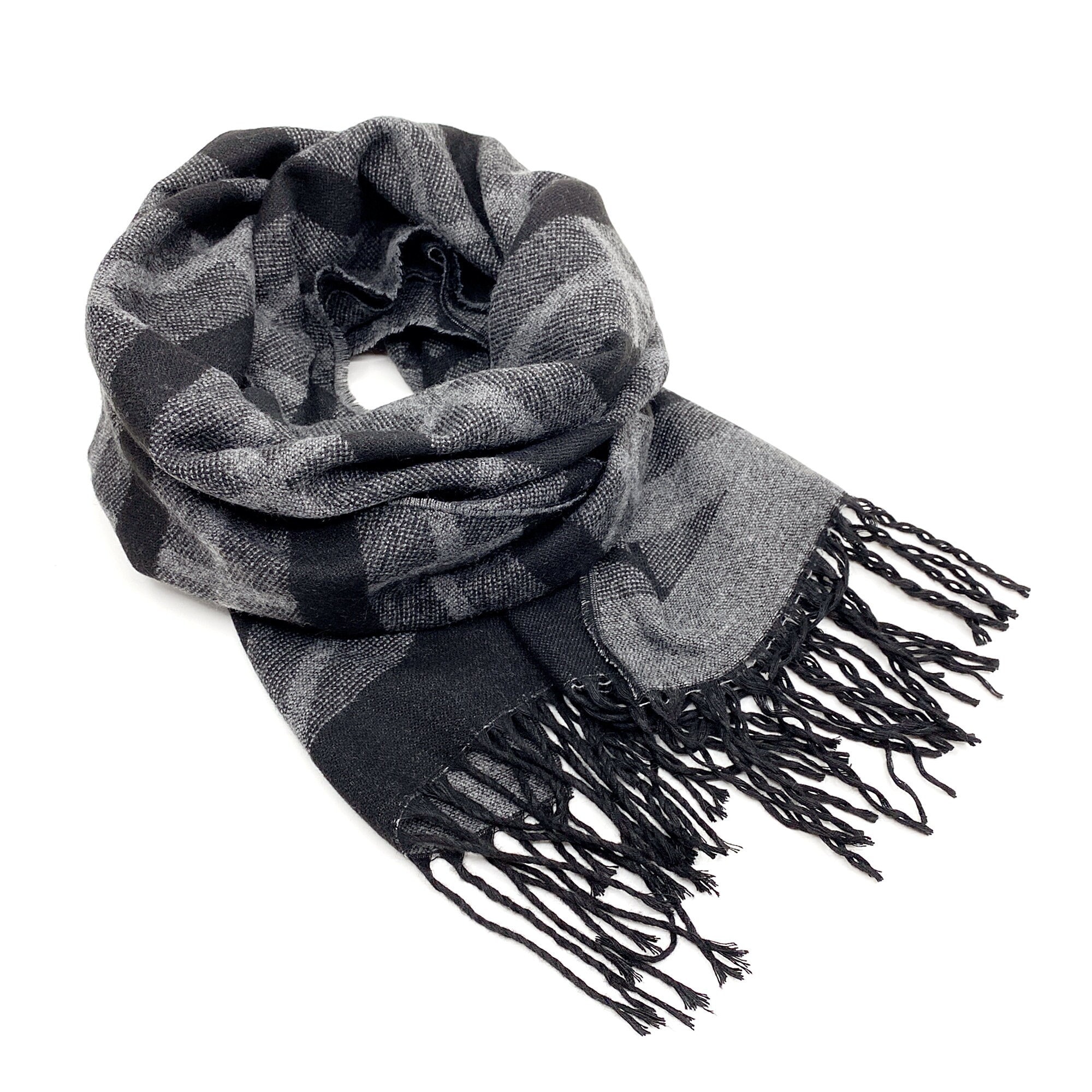 grey scarf with black stripes