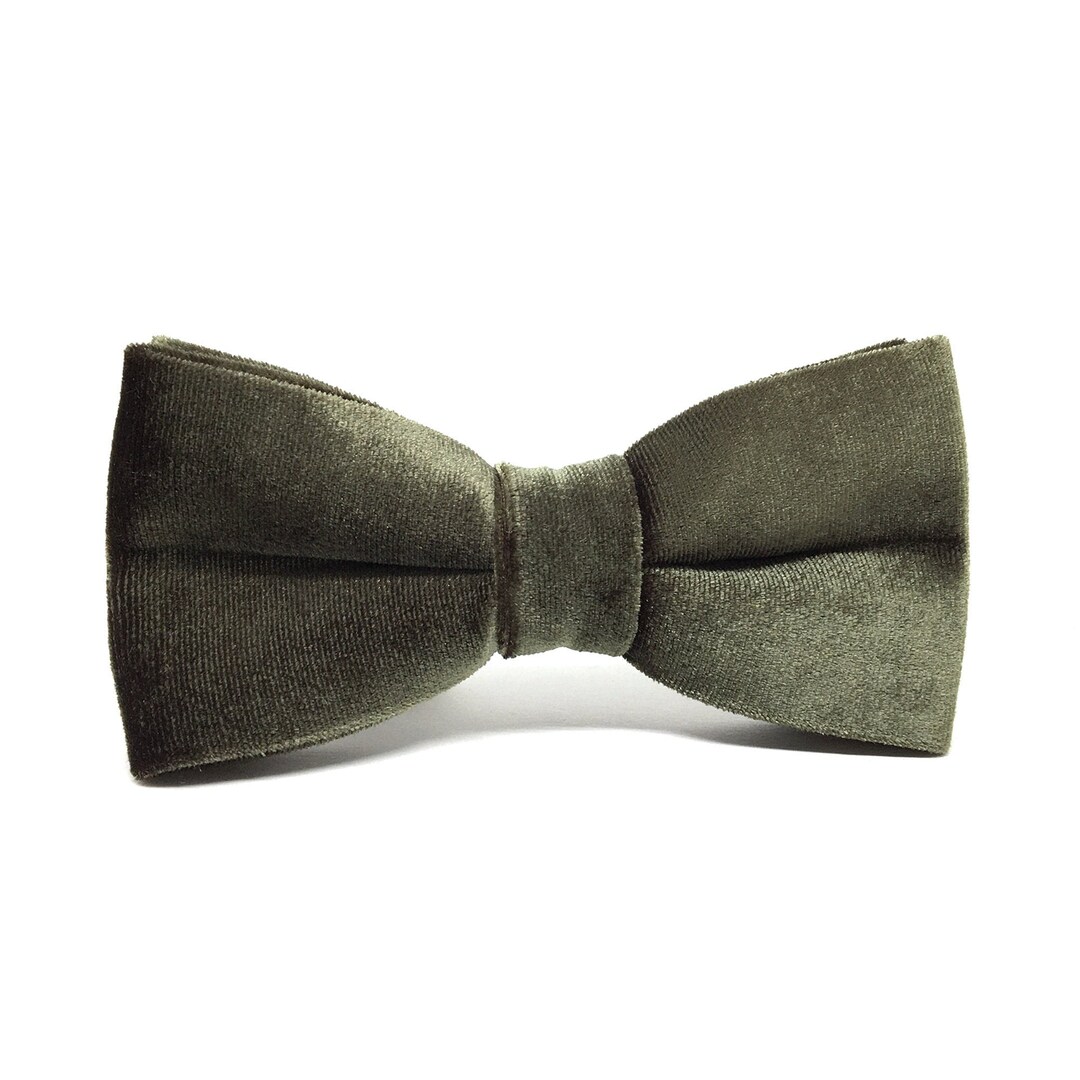 Olive Green Velvet Bow Tie, Green Bow Tie, Groom Bow Tie, Wedding Bow