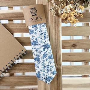 Dusty Blue Floral Necktie: Wedding Groomsmen Tie Tie Only