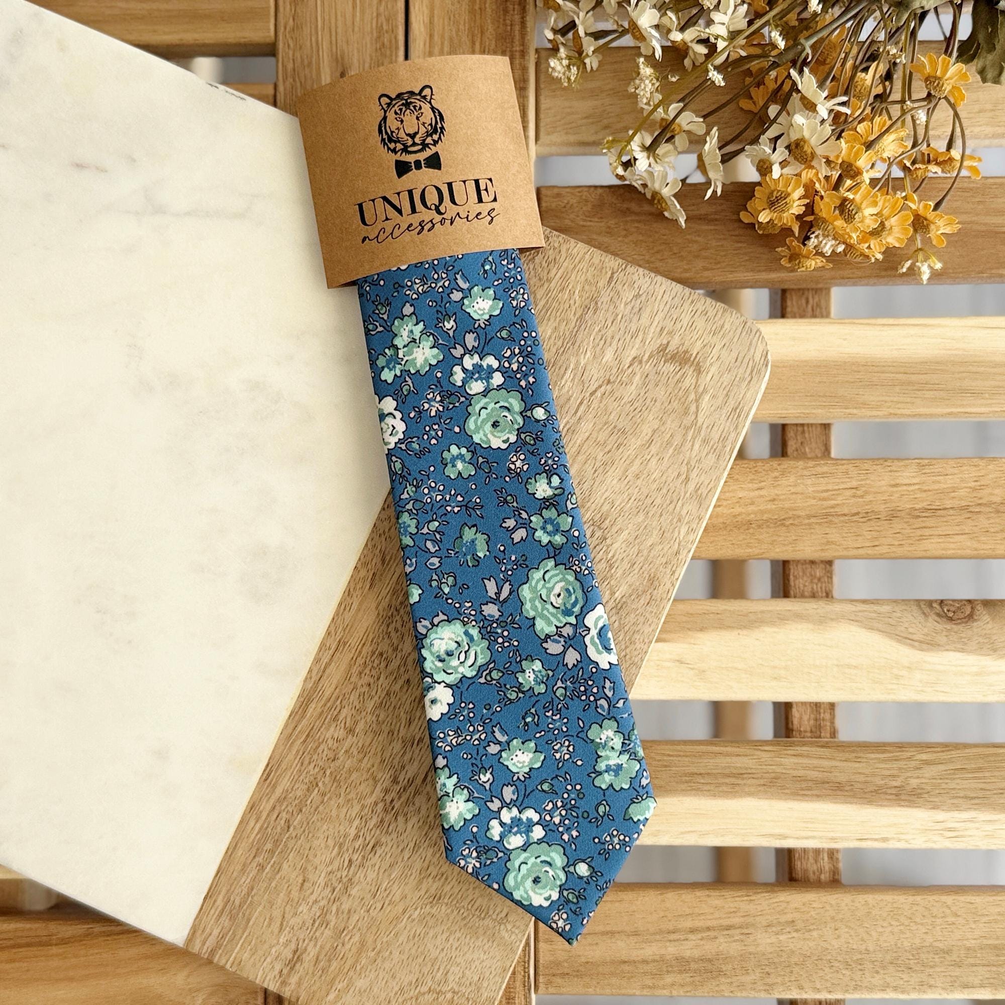 Navy Blue Floral Necktie: Sage Green Rustic Wedding Tie - Etsy