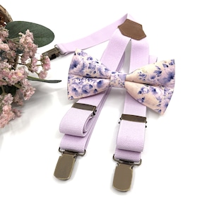 Lilac Suspenders, Floral Bow tie, Wedding Groom Suspender, Groomsmen Suspender, Ring bearer outfit, Bow ties, Bow ties for Men