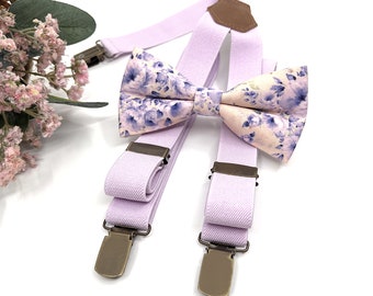 Lilac Suspenders, Floral Bow tie, Wedding Groom Suspender, Groomsmen Suspender, Ring bearer outfit, Bow ties, Bow ties for Men