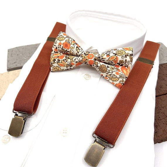 Gebrannte Orange Hosenträger, Hochzeit Bräutigam Hosenträger, Orange Floral  Bowtie, Groomsmen Hosenträger, Ringträger Outfit, Groomsmen Gift - .de