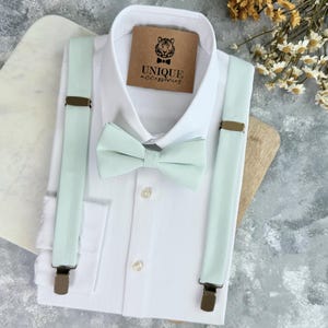 Mint Green Linen Bow Tie & Suspenders Set: Rustic Wedding Accessories