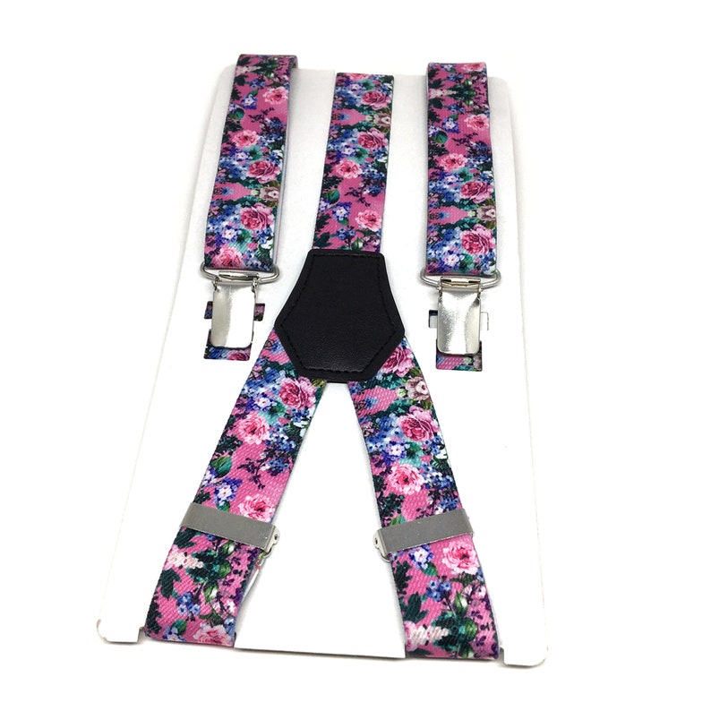 Wedding suspenders Groomsmen Bow ties for Men Pink floral suspenders Ring bearer outfit Boys Floral suspenders