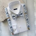 Dusty Blue Floral Suspender & Bow Tie Set, Rustic Wedding Groomsmen Suspenders