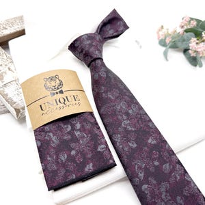 Floral Necktie, Wine Floral Necktie, Tie for Mens, Groom neckties, Wedding tie, Groomsmen Necktie