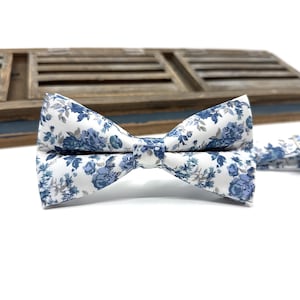 Dusty Blue Floral Necktie: Wedding Groomsmen Tie Bow tie Only