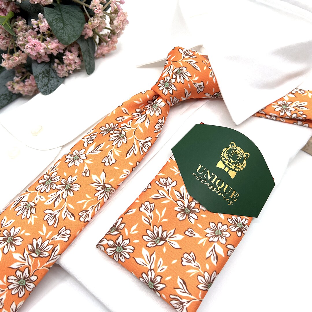 Floral Neckties, Orange Floral Tie, Wedding Floral Tie, Groomsmen
