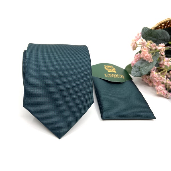 Dark teal green necktie, Teal green formal tie, Wedding tie, Groom necktie, Mens necktie, Same Matching Pocket Square