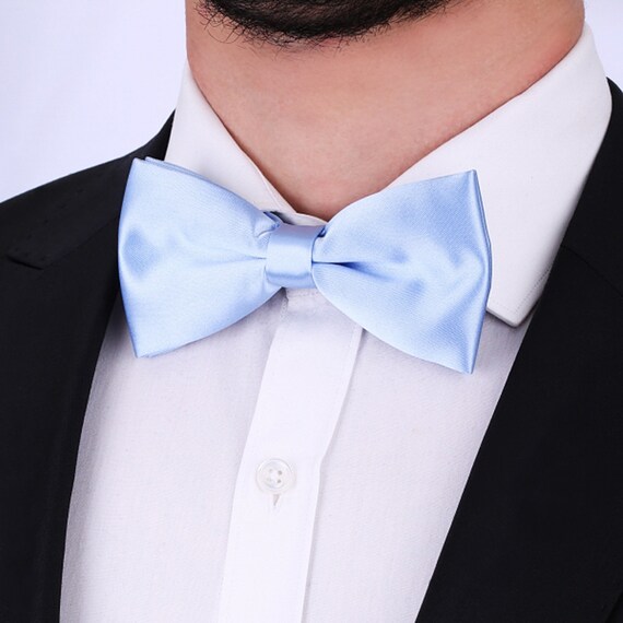 black tux with light blue bow tie