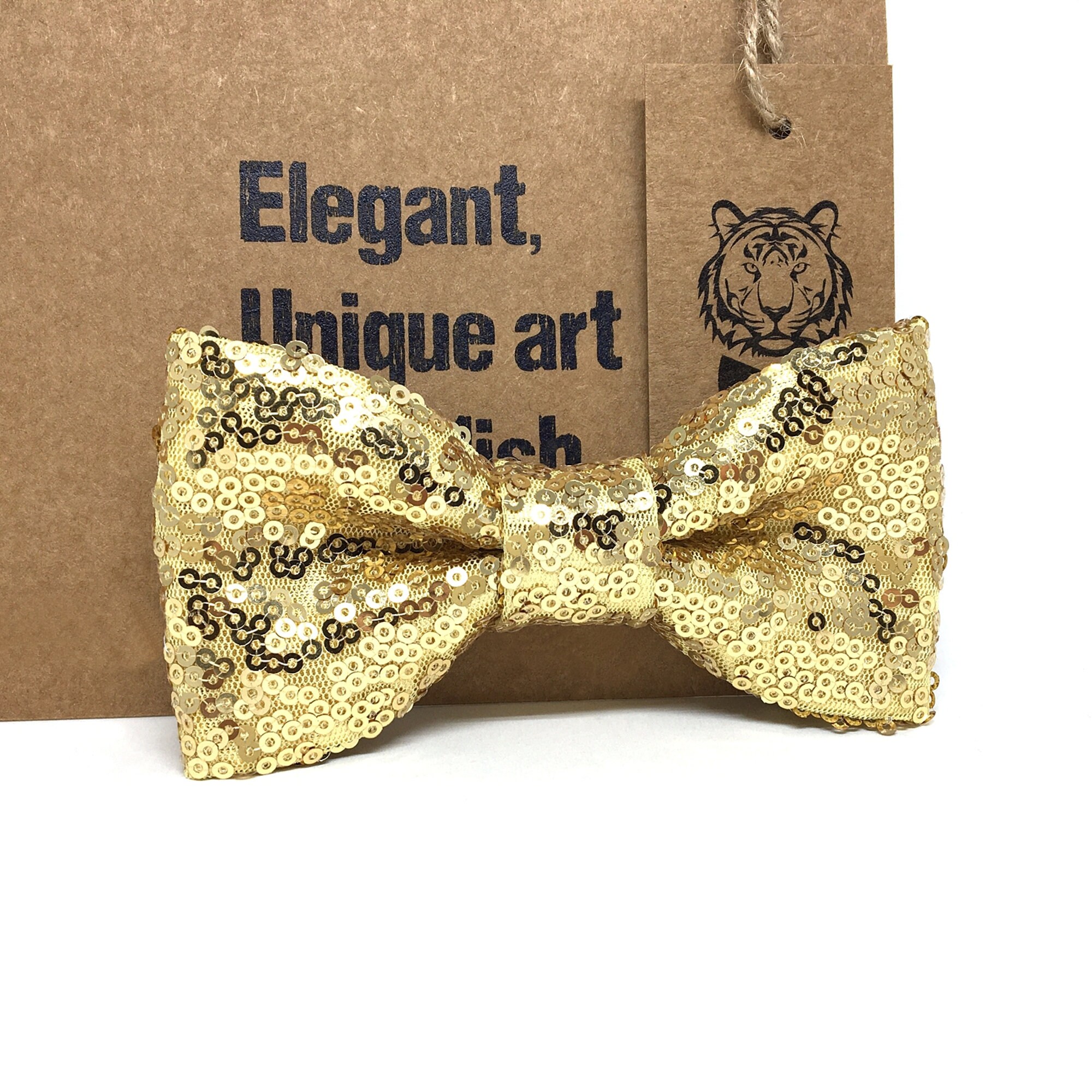 sequin bow tie gold
