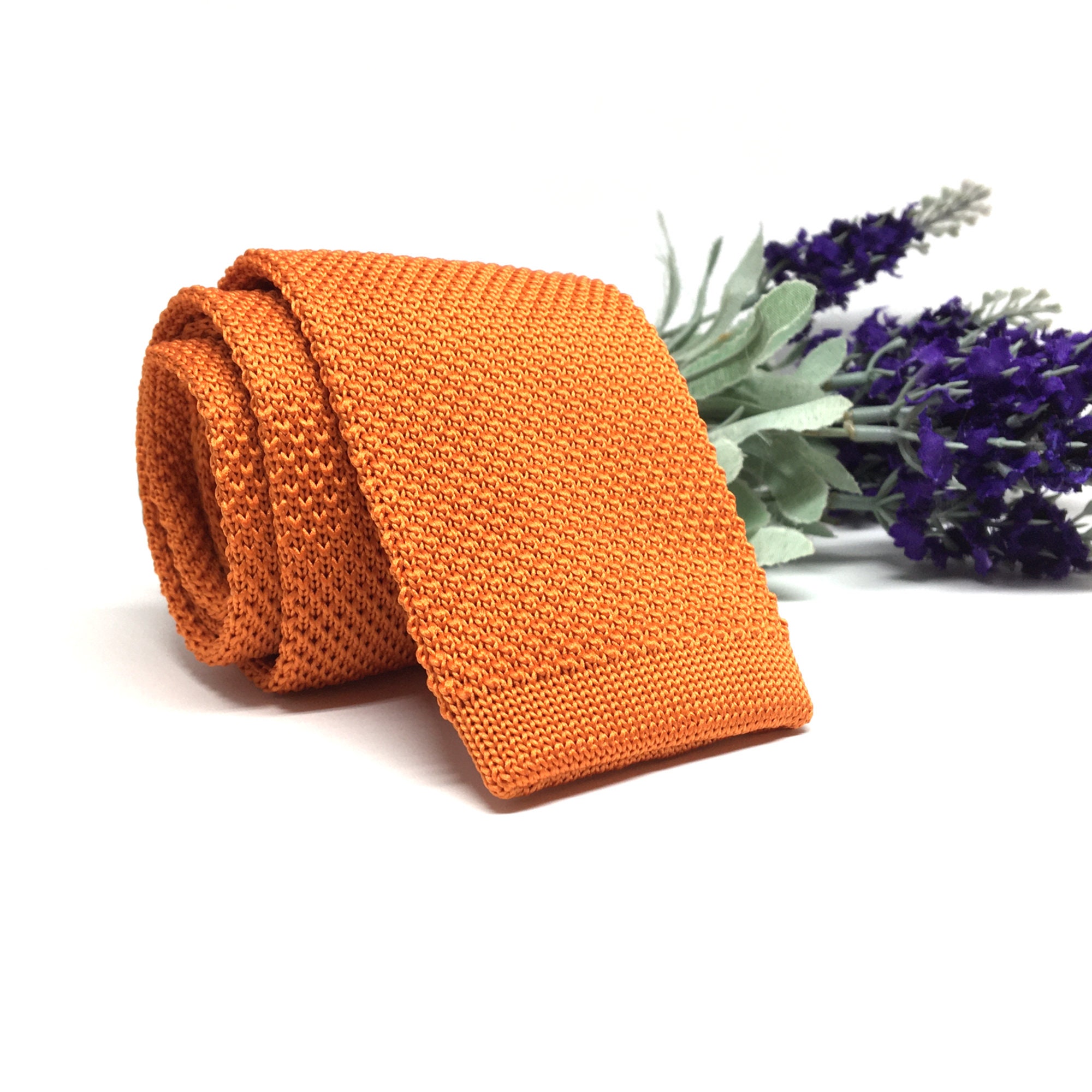 Knit mens neckties Mens neck ties Wedding tie Orange knit Etsy