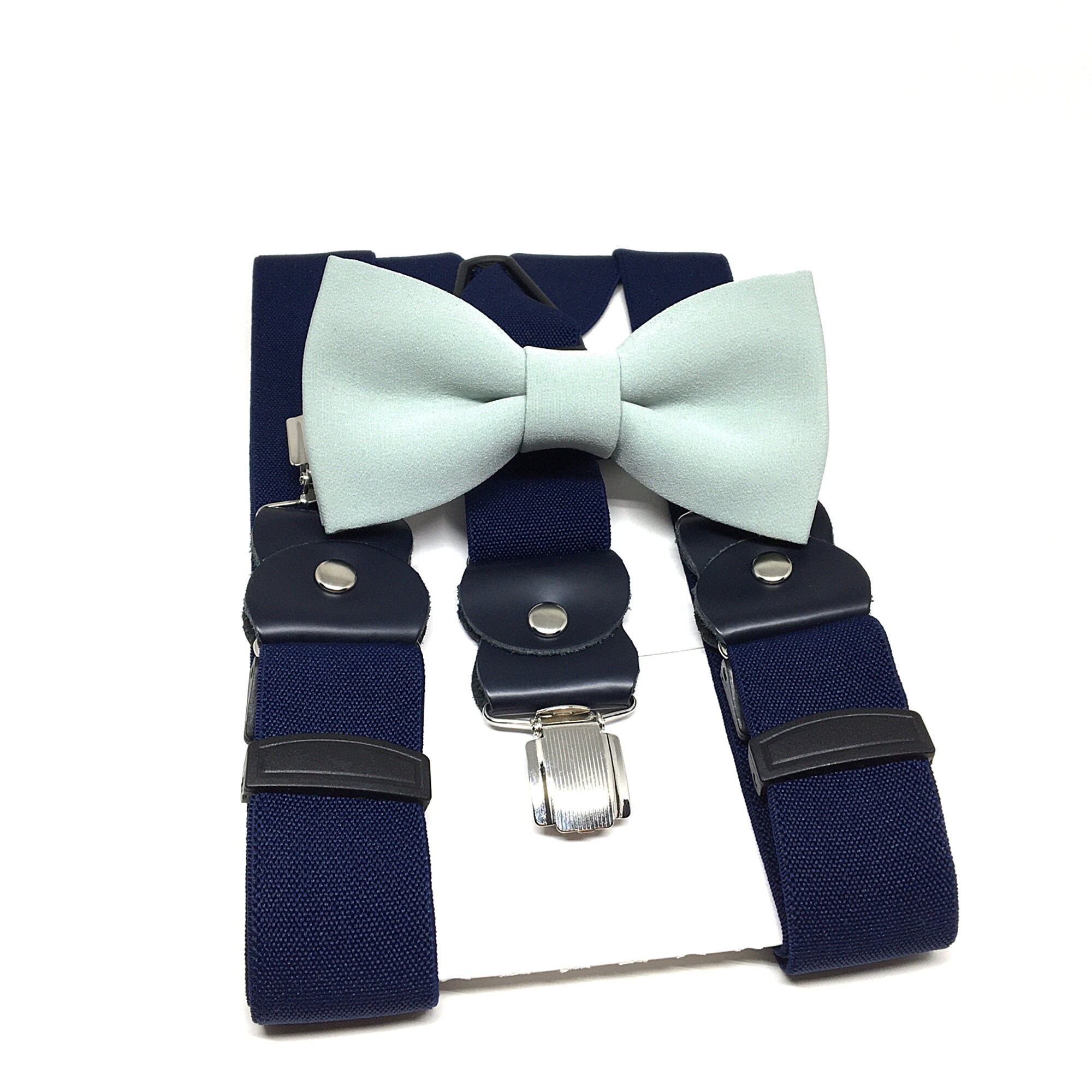Navy Blue Suspenders Navy Leather Ice Blue Bow Tie Wedding Etsy