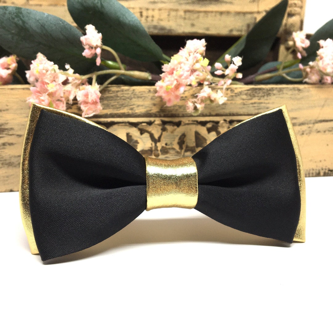 Black and Gold Bow Tie, Silvery Bow Tie, Wedding Gift, Groom Bow Tie