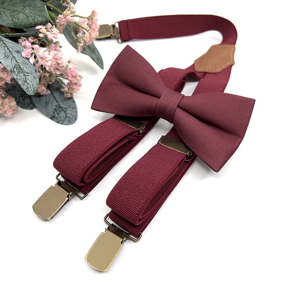 mens burgundy suspenders and bow tie