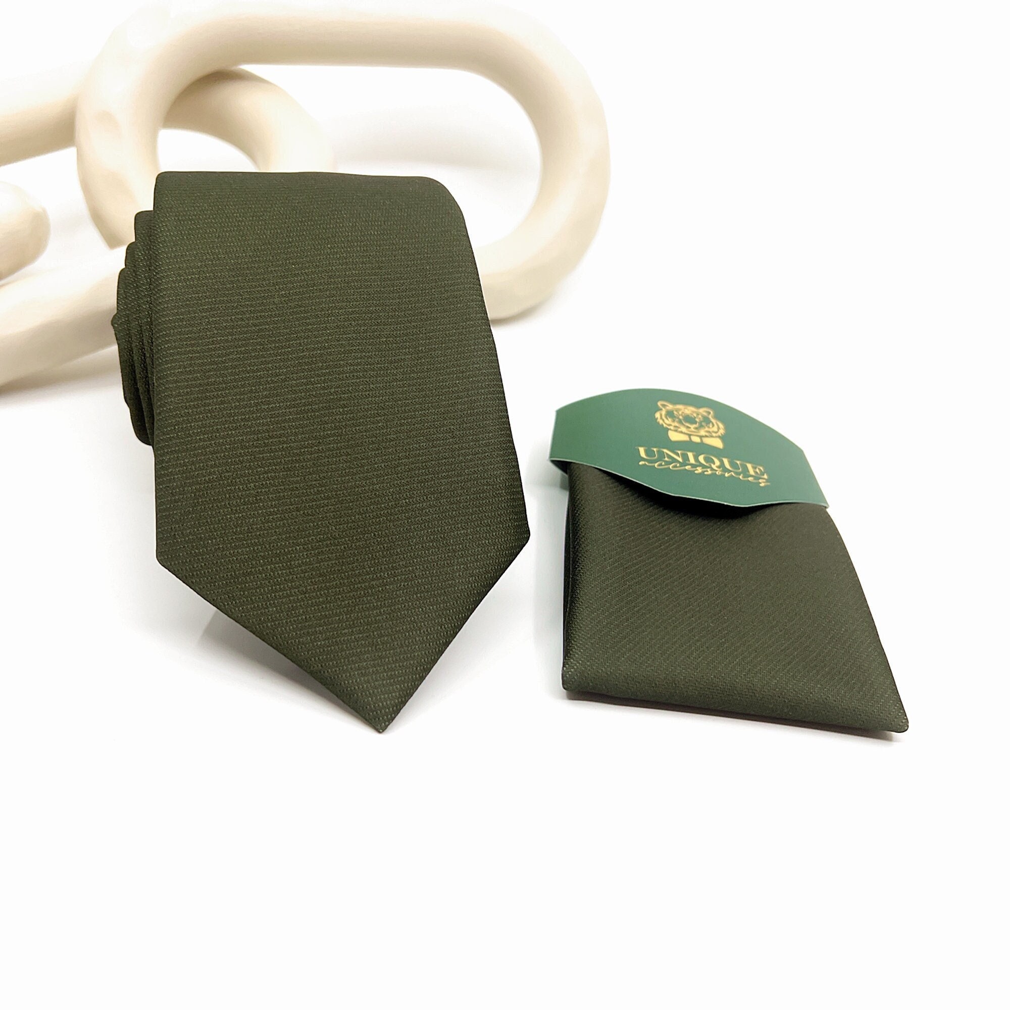 Olive Green Necktie: Wedding Groom Groomsmen Tie, Matching Pocket Square
