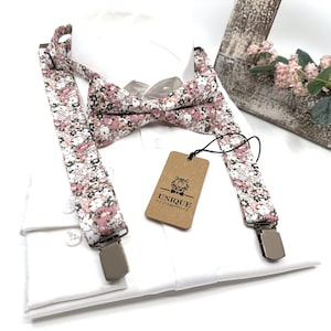 Dusty Pink Floral Suspenders, Floral Suspender, Suspender Bowtie, Wedding Floral Suspenders, Groomsmen Suspenders, Ring bearer outfit