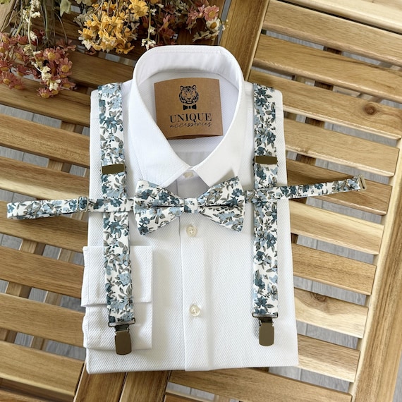 blue dress shirt with white suspenders Boys' 4 Piece Suspenders Outfit, Navy/White/Navy  SPRING NOTION