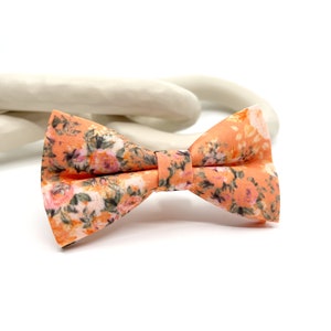 Floral Bow tie, Orange Bow tie, Christmas Gift, Same matching, Mens Bowtie, Pocket square set image 2