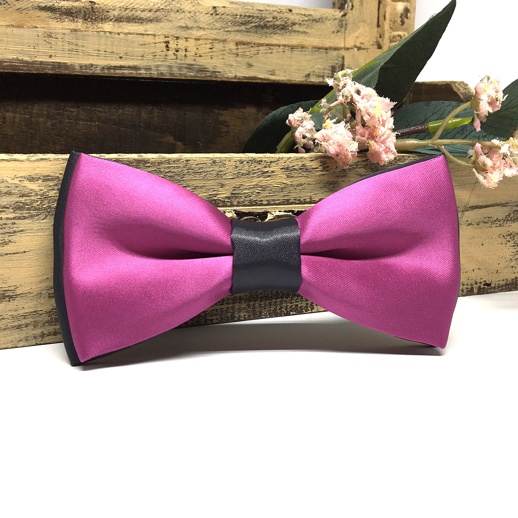 Fuchsia Bow Tie Silk Bow Tie Gray and Fuchsia Groom Bow Etsy