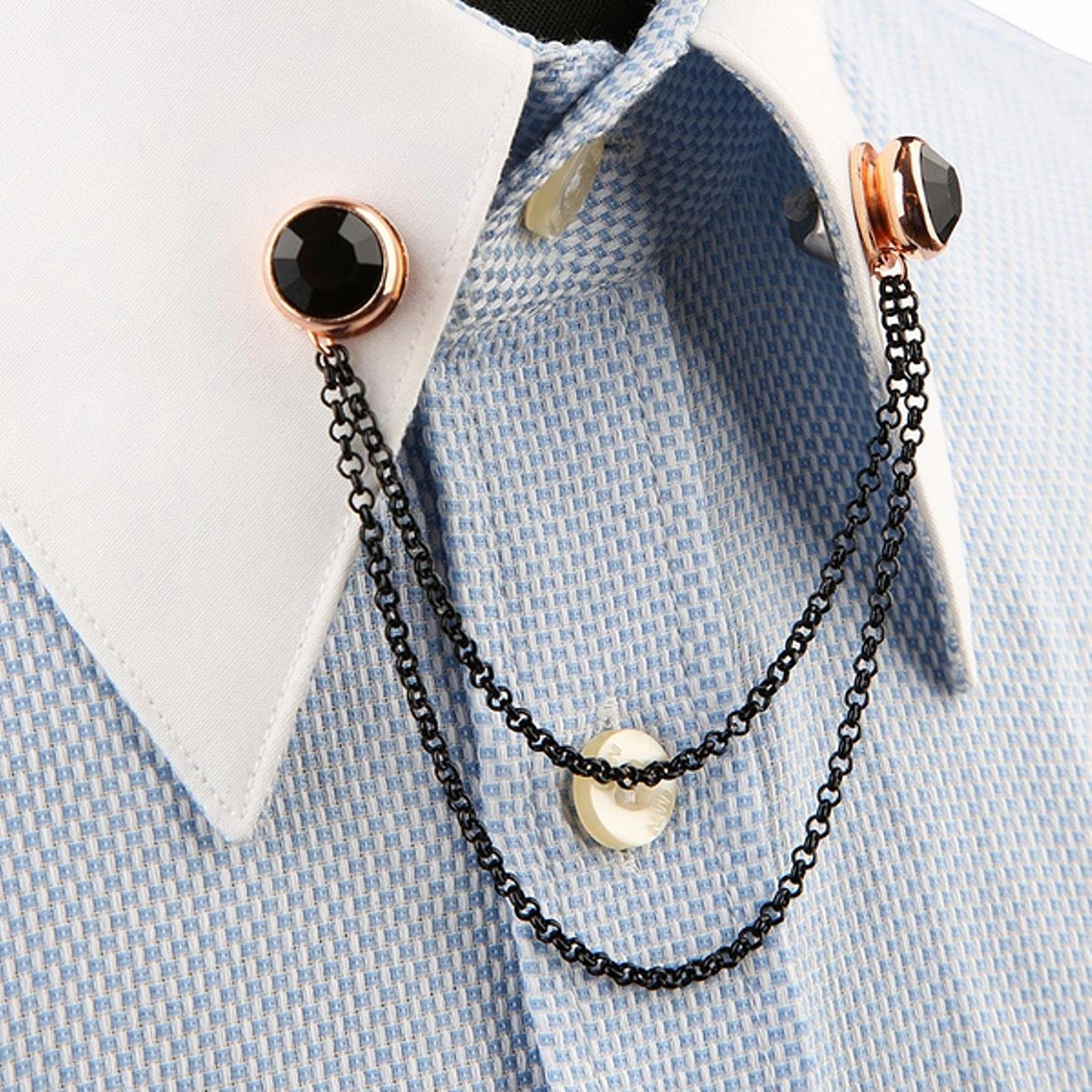 Chain Brooch Black Natural Stone Collar Pin Shirt Collar - Etsy