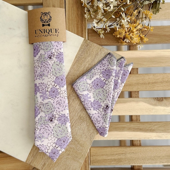 Lavender Floral Necktie & Pocket Square Set: Sage Green Wedding