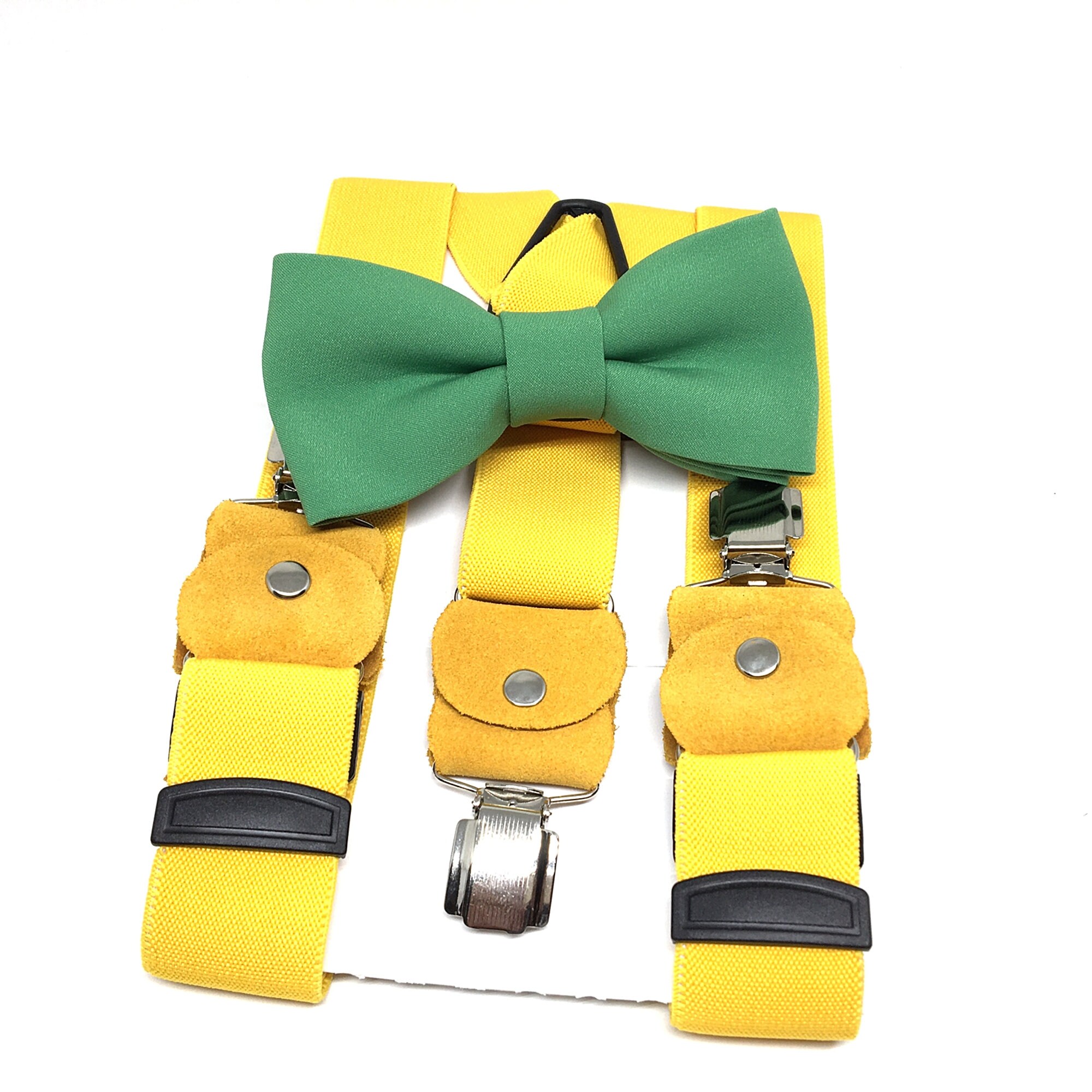 Yellow Suspenders Leather Suspenders Green Bow tie Wedding Etsy
