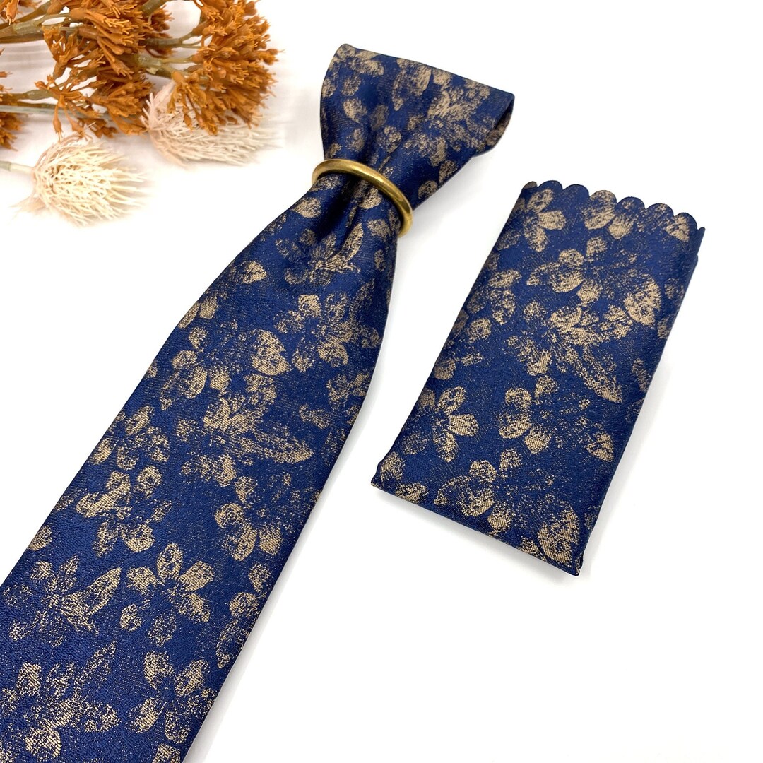 MENS NAVY & GOLD FLORAL TIE main image 1