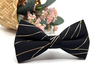 Black bow tie, Gold Striped bow tie, Groom Bow tie, Christmas gift, Wedding Bow tie, Groomsmen bow tie, Bow ties for men