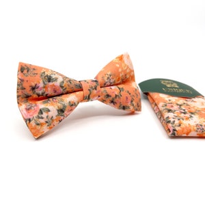 Floral Bow tie, Orange Bow tie, Christmas Gift, Same matching, Mens Bowtie, Pocket square set image 3