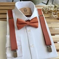 Burnt Orange Suspenders and Bow Tie Set: Groomsmen Wedding Accessories